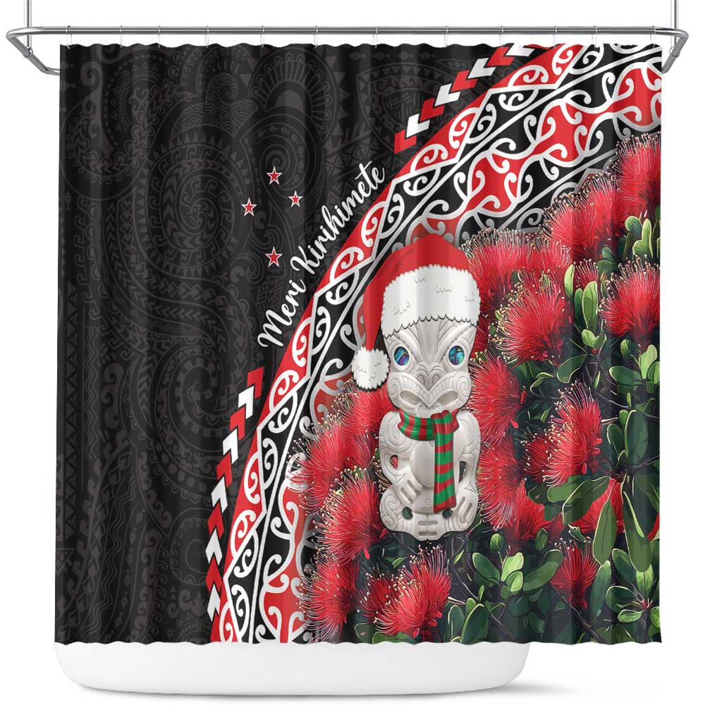 New Zealand Christmas Meri Kirihimete Shower Curtain Santa Hei Tiki Pohutukawa