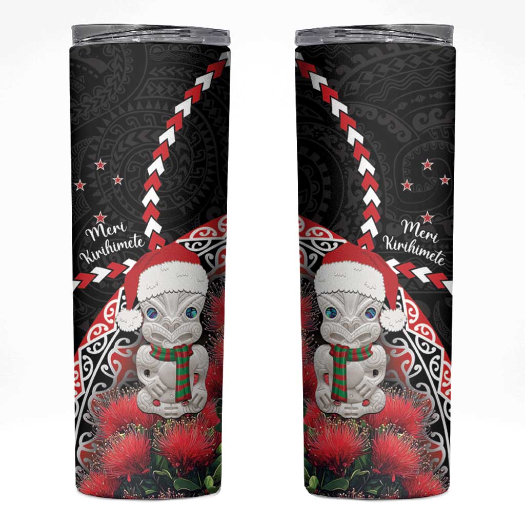 New Zealand Christmas Meri Kirihimete Skinny Tumbler Santa Hei Tiki Pohutukawa