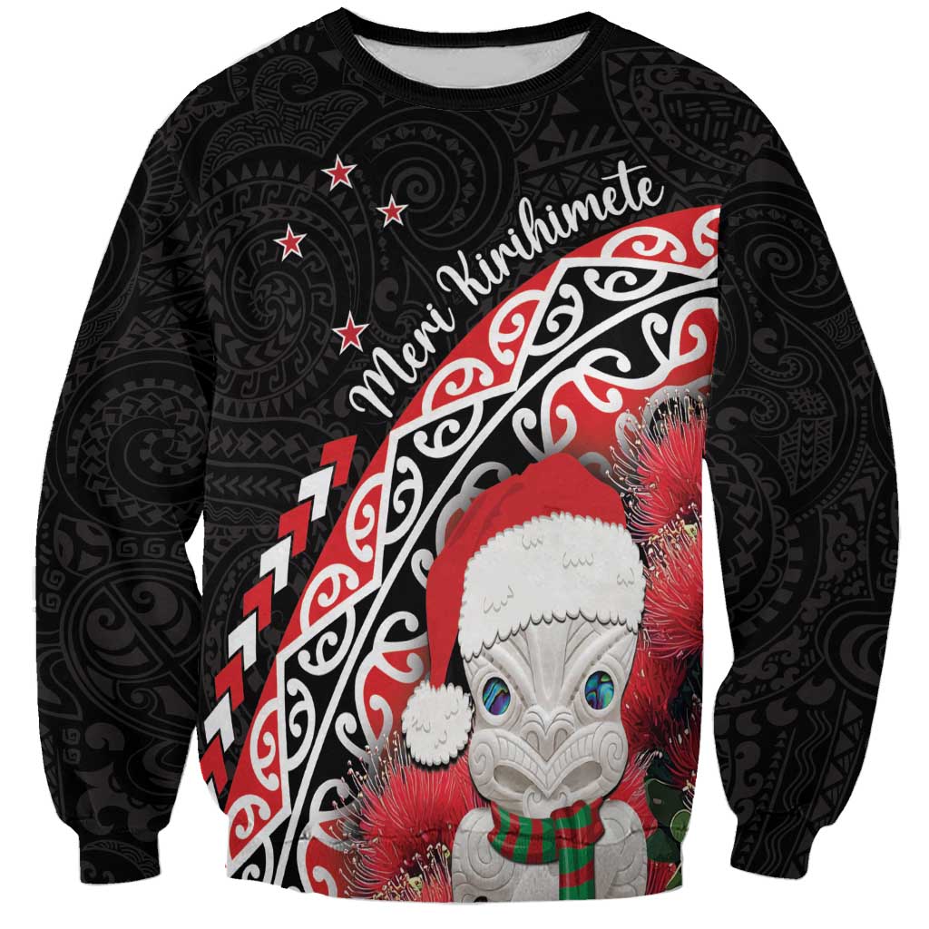 New Zealand Christmas Meri Kirihimete Sweatshirt Santa Hei Tiki Pohutukawa