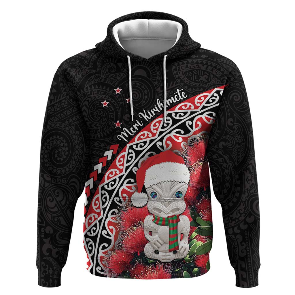 New Zealand Christmas Meri Kirihimete Zip Hoodie Santa Hei Tiki Pohutukawa