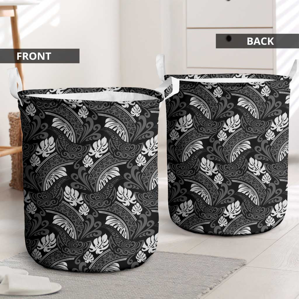 Grayscale Monstera Laundry Basket Polynesian Tribal Pattern LT01 - Polynesian Pride
