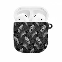 Grayscale Monstera AirPods Case Polynesian Tribal Pattern - Polynesian Pride