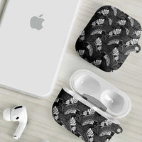 Grayscale Monstera AirPods Case Polynesian Tribal Pattern - Polynesian Pride