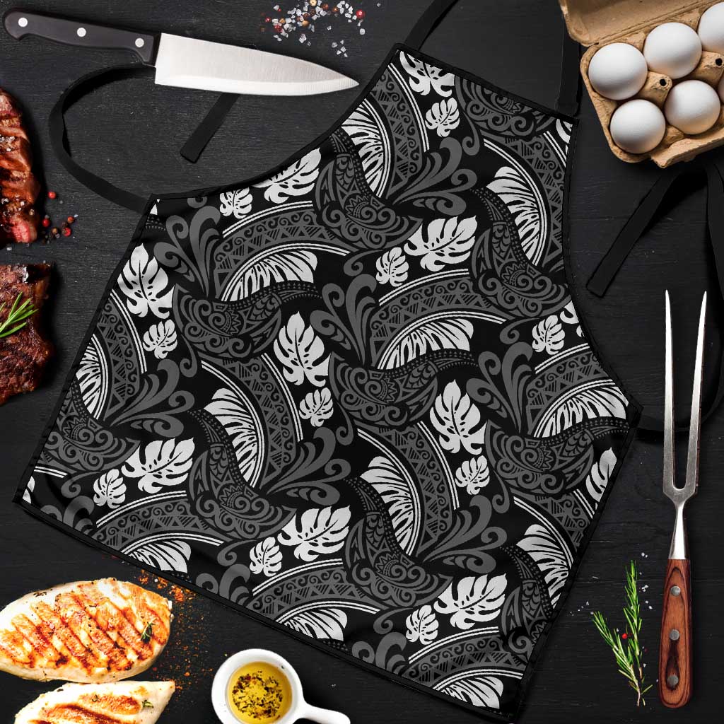 Grayscale Monstera Apron Polynesian Tribal Pattern LT01 Black - Polynesian Pride