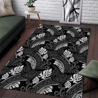 Grayscale Monstera Area Rug Polynesian Tribal Pattern - Polynesian Pride