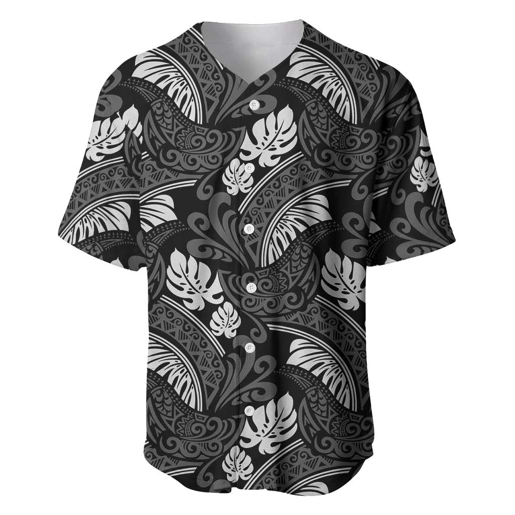 Grayscale Monstera Baseball Jersey Polynesian Tribal Pattern LT01 Black - Polynesian Pride