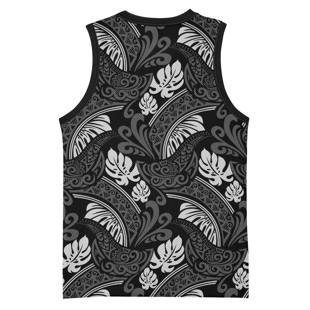 Grayscale Monstera Basketball Jersey Polynesian Tribal Pattern LT01 - Polynesian Pride