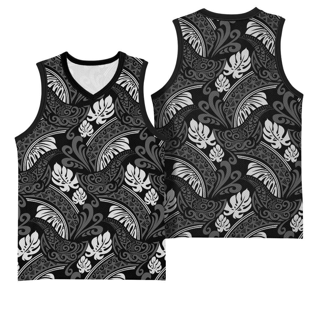 Grayscale Monstera Basketball Jersey Polynesian Tribal Pattern LT01 - Polynesian Pride