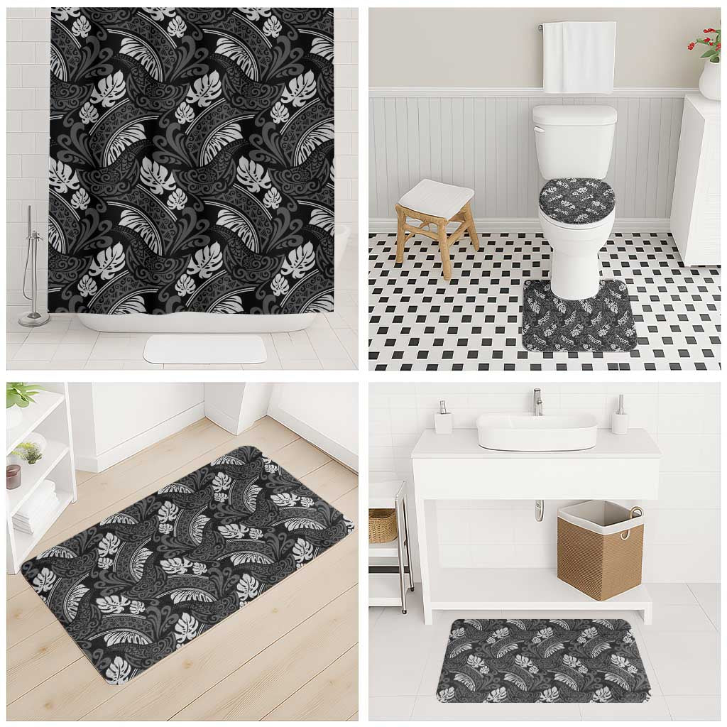 Grayscale Monstera Bathroom Set Polynesian Tribal Pattern - Polynesian Pride