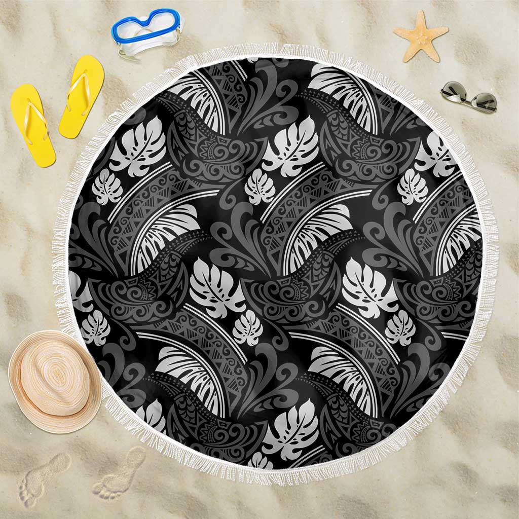 Grayscale Monstera Beach Blanket Polynesian Tribal Pattern - Polynesian Pride