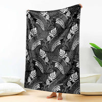 Grayscale Monstera Blanket Polynesian Tribal Pattern - Polynesian Pride