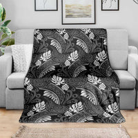 Grayscale Monstera Blanket Polynesian Tribal Pattern - Polynesian Pride