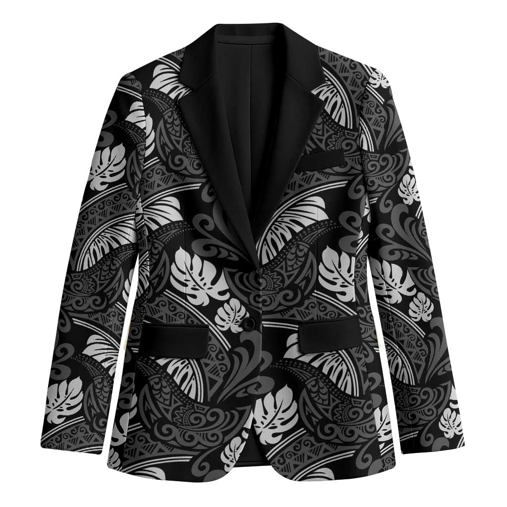 Grayscale Monstera Blazer Polynesian Tribal Pattern - Polynesian Pride