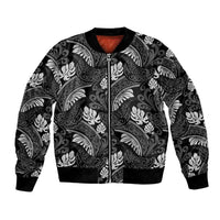 Grayscale Monstera Bomber Jacket Polynesian Tribal Pattern - Polynesian Pride