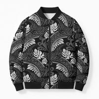 Grayscale Monstera Bomber Puffer Jacket Polynesian Tribal Pattern LT01 Unisex Black - Polynesian Pride