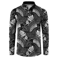 Grayscale Monstera Button Sweatshirt Polynesian Tribal Pattern LT01 Black - Polynesian Pride