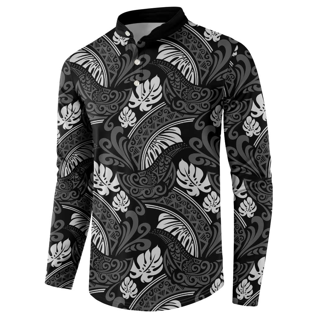 Grayscale Monstera Button Sweatshirt Polynesian Tribal Pattern LT01 - Polynesian Pride
