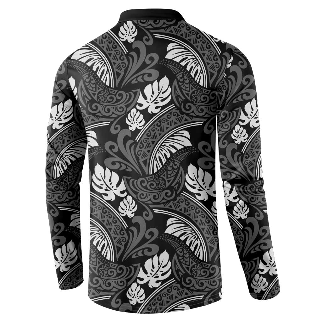Grayscale Monstera Button Sweatshirt Polynesian Tribal Pattern LT01 - Polynesian Pride