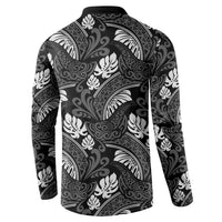 Grayscale Monstera Button Sweatshirt Polynesian Tribal Pattern LT01 - Polynesian Pride