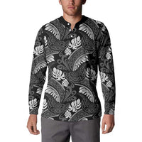 Grayscale Monstera Button Sweatshirt Polynesian Tribal Pattern LT01 - Polynesian Pride