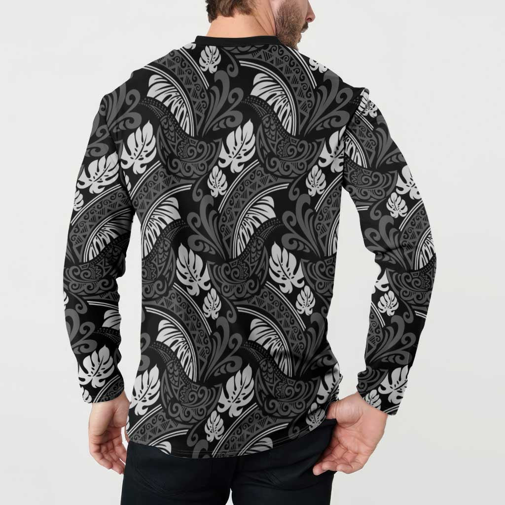 Grayscale Monstera Button Sweatshirt Polynesian Tribal Pattern LT01 - Polynesian Pride