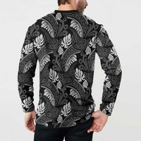 Grayscale Monstera Button Sweatshirt Polynesian Tribal Pattern LT01 - Polynesian Pride