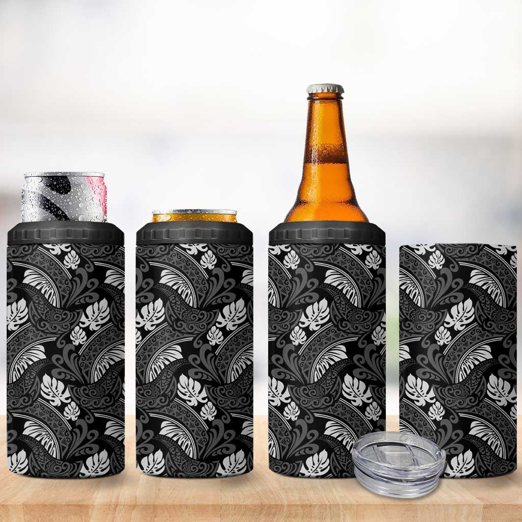 Grayscale Monstera 4 in 1 Can Cooler Tumbler Polynesian Tribal Pattern LT01 - Polynesian Pride