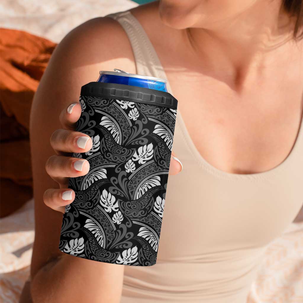 Grayscale Monstera 4 in 1 Can Cooler Tumbler Polynesian Tribal Pattern LT01 - Polynesian Pride