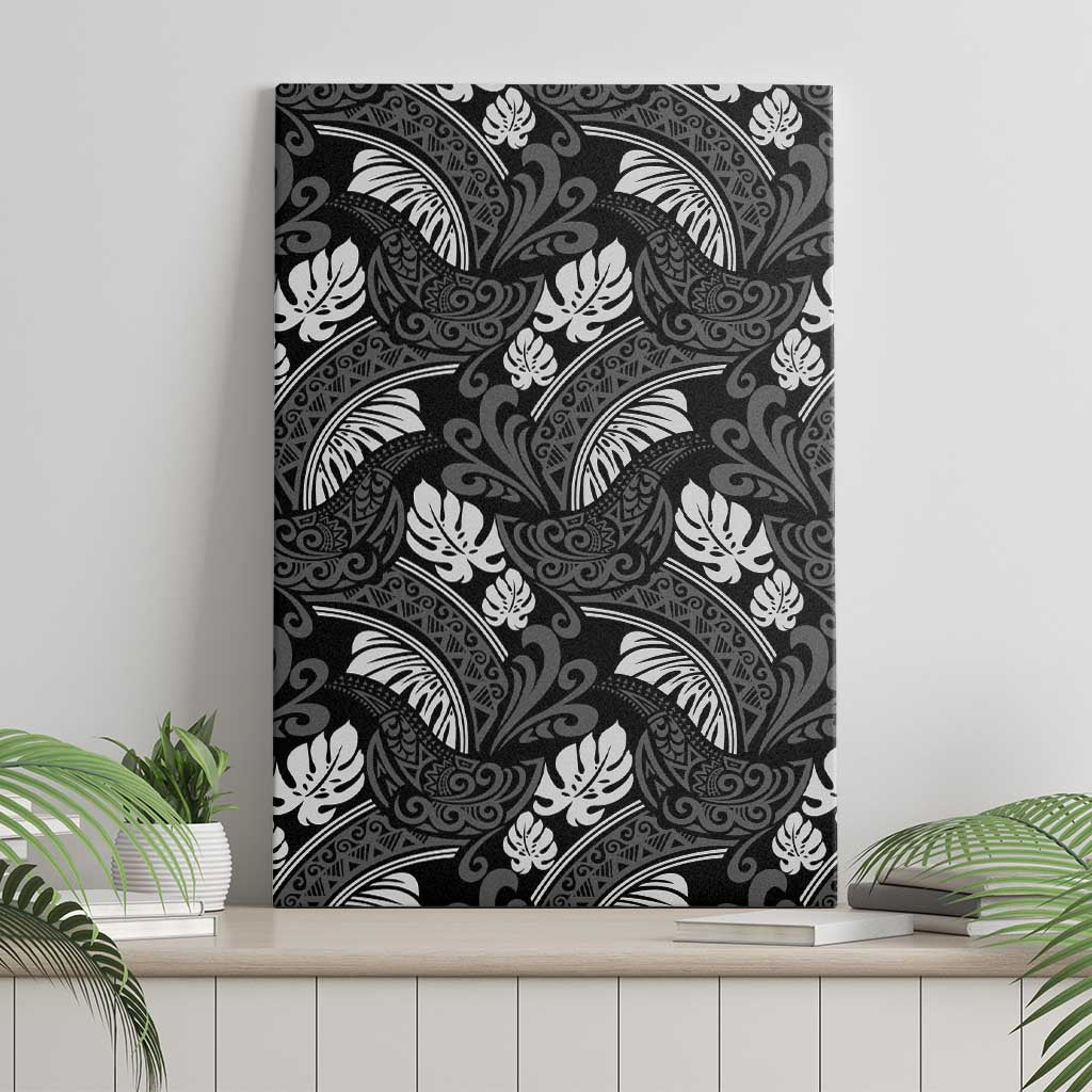 Grayscale Monstera Canvas Wall Art Polynesian Tribal Pattern LT01 - Polynesian Pride
