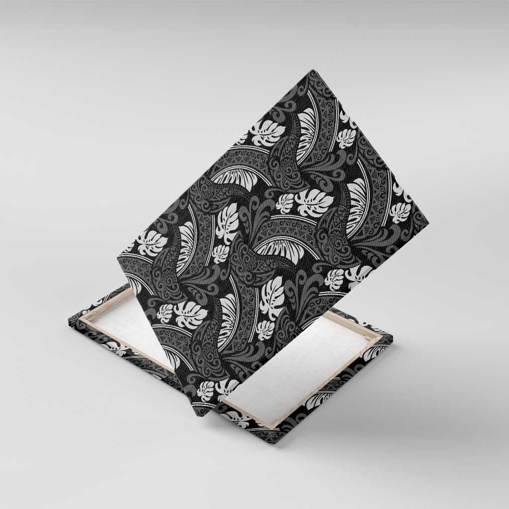 Grayscale Monstera Canvas Wall Art Polynesian Tribal Pattern LT01 With Frame Black - Polynesian Pride