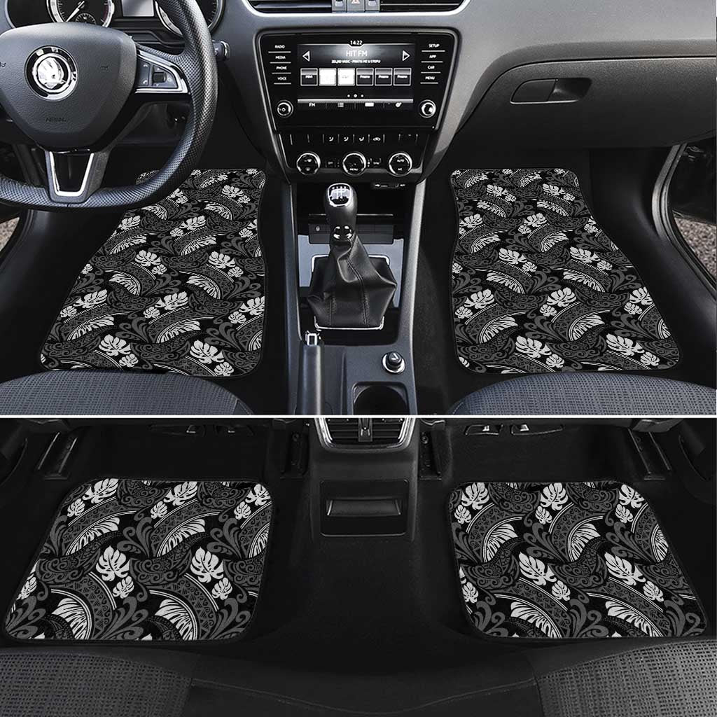 Grayscale Monstera Car Mats Polynesian Tribal Pattern LT01 Set 4pcs Black - Polynesian Pride