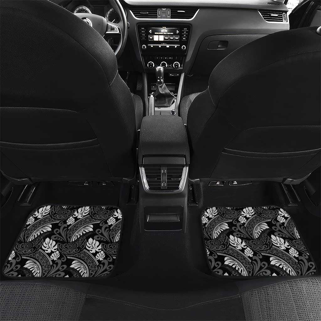 Grayscale Monstera Car Mats Polynesian Tribal Pattern LT01 Set 2pcs - Back Black - Polynesian Pride