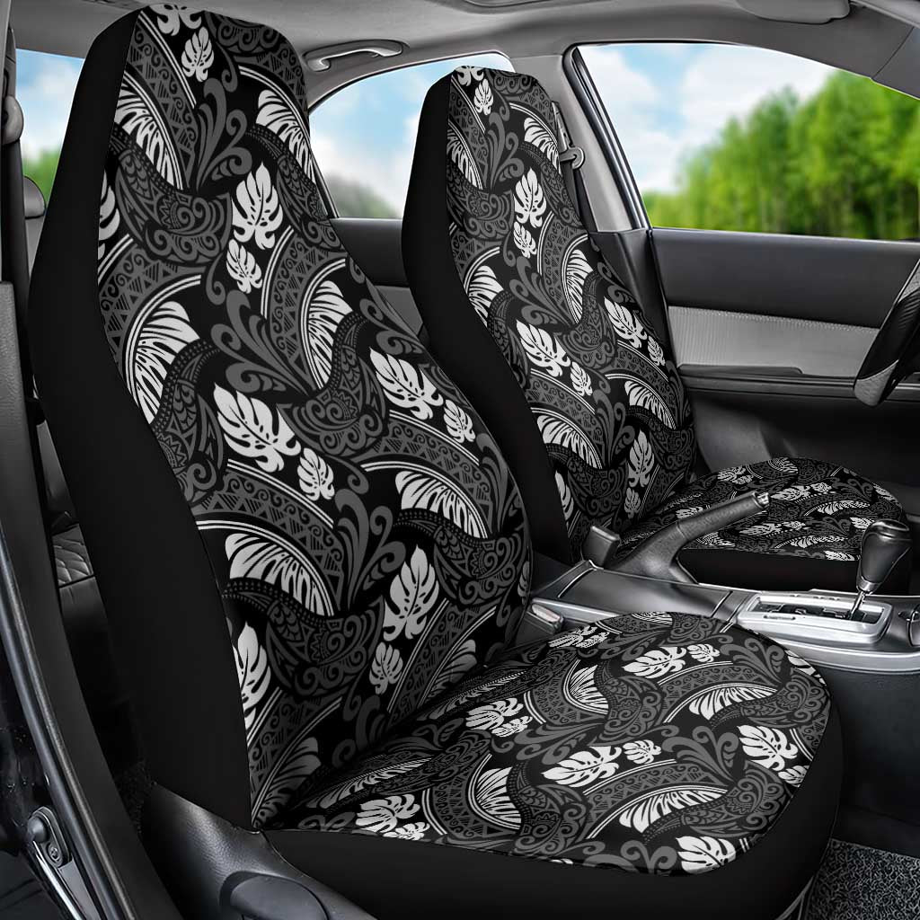 Grayscale Monstera Car Seat Cover Polynesian Tribal Pattern LT01 - Polynesian Pride