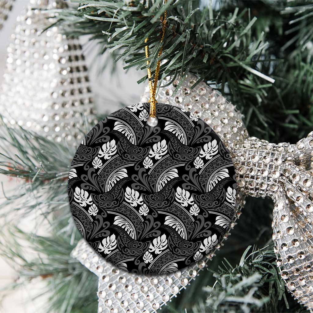 Grayscale Monstera Ceramic Ornament Polynesian Tribal Pattern LT01 - Polynesian Pride