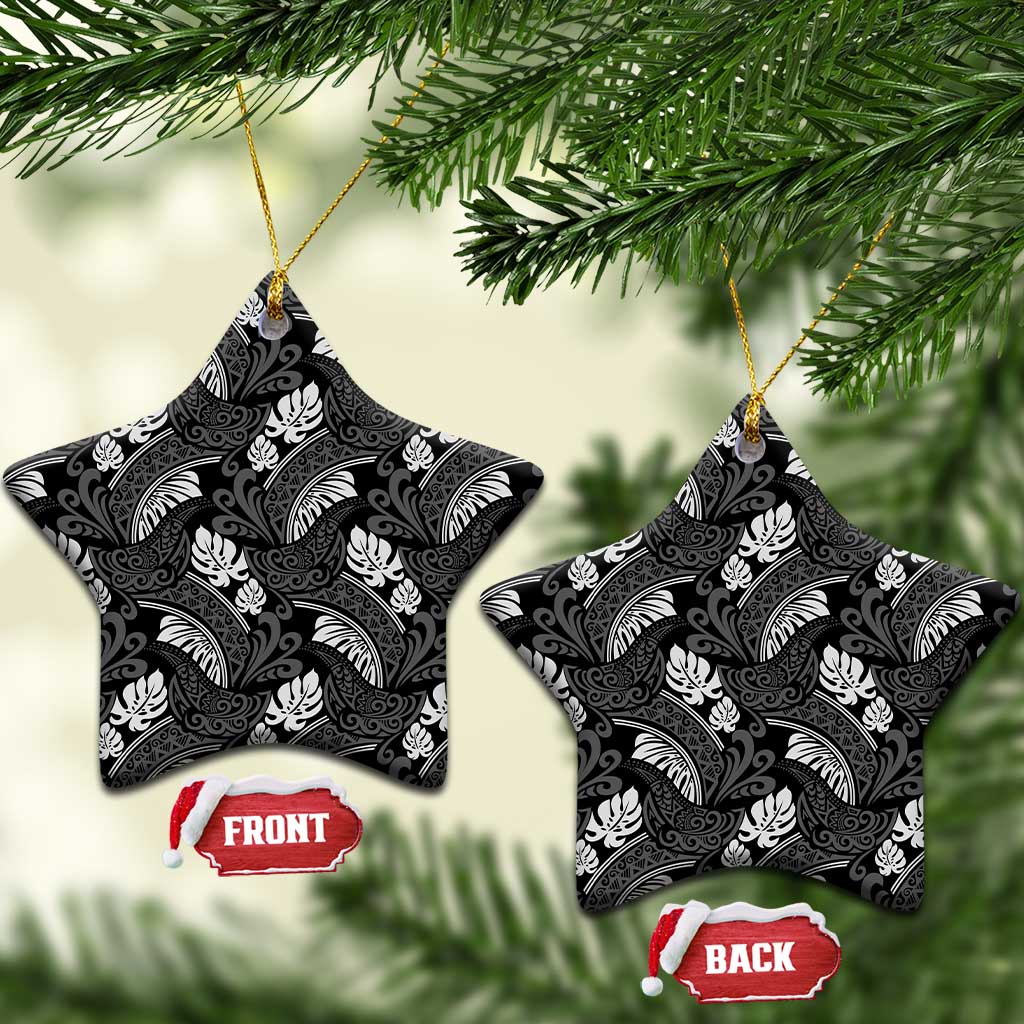 Grayscale Monstera Ceramic Ornament Polynesian Tribal Pattern LT01 Star Black - Polynesian Pride