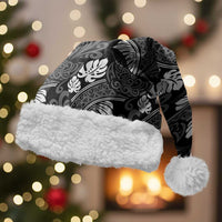 Grayscale Monstera Christmas Santa Hat Polynesian Tribal Pattern LT01 With Fur Black - Polynesian Pride