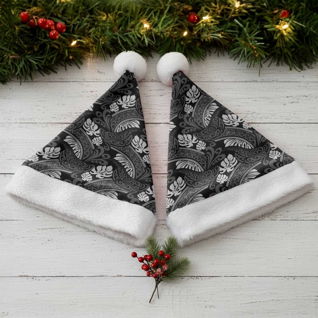 Grayscale Monstera Christmas Santa Hat Polynesian Tribal Pattern LT01 - Polynesian Pride