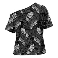 Grayscale Monstera Cross Shoulder Shirt Polynesian Tribal Pattern LT01 - Polynesian Pride