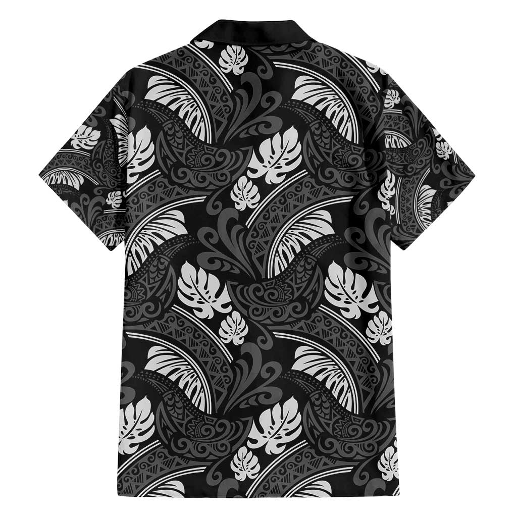 Grayscale Monstera Family Matching Long Sleeve Bodycon Dress and Hawaiian Shirt Polynesian Tribal Pattern - Polynesian Pride