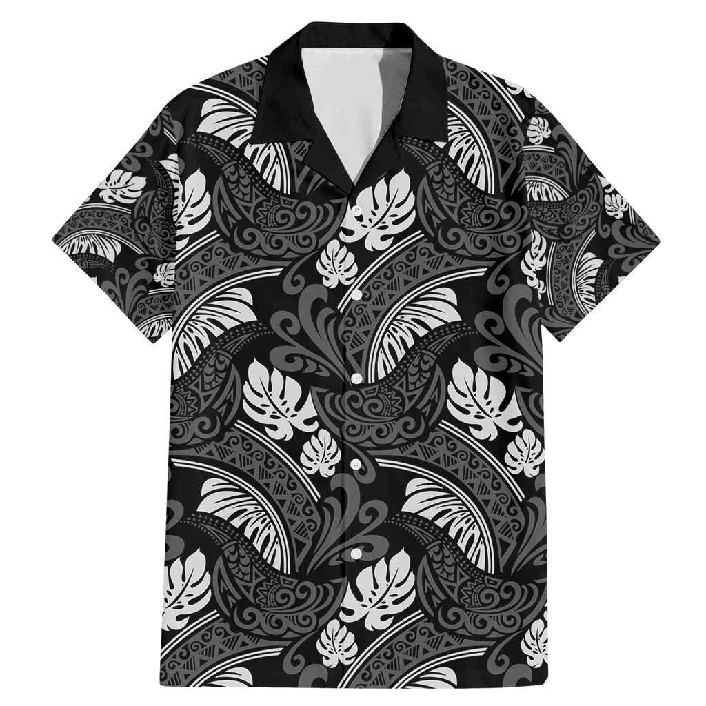 Grayscale Monstera Family Matching Mermaid Dress and Hawaiian Shirt Polynesian Tribal Pattern - Polynesian Pride