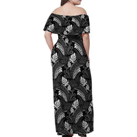 Grayscale Monstera Family Matching Off Shoulder Maxi Dress and Hawaiian Shirt Polynesian Tribal Pattern - Polynesian Pride