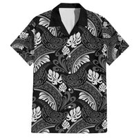 Grayscale Monstera Family Matching Puletasi and Hawaiian Shirt Polynesian Tribal Pattern LT01 Dad's Shirt - Short Sleeve Black - Polynesian Pride