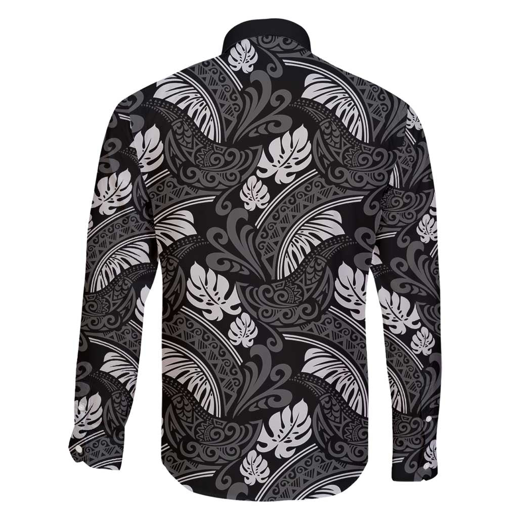 Grayscale Monstera Family Matching Puletasi and Hawaiian Shirt Polynesian Tribal Pattern LT01 - Polynesian Pride