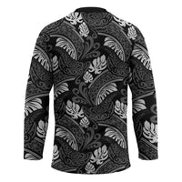 Grayscale Monstera Hockey Jersey Polynesian Tribal Pattern - Polynesian Pride