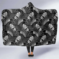 Grayscale Monstera Hooded Blanket Polynesian Tribal Pattern LT01 One Size Black - Polynesian Pride
