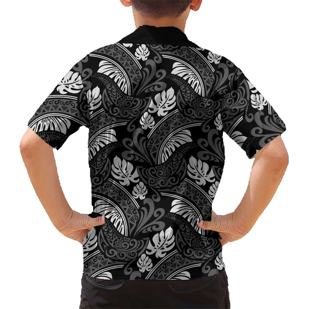 Grayscale Monstera Kid Hawaiian Shirt Polynesian Tribal Pattern LT01 - Polynesian Pride