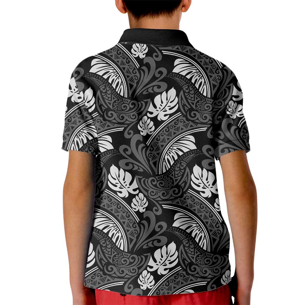 Grayscale Monstera Kid Polo Shirt Polynesian Tribal Pattern LT01 - Polynesian Pride