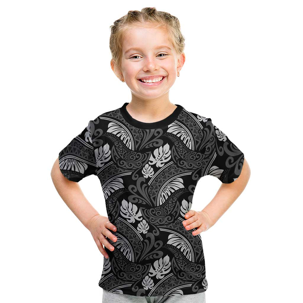 Grayscale Monstera Kid T Shirt Polynesian Tribal Pattern LT01 Black - Polynesian Pride