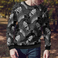 Grayscale Monstera Ugly Christmas Sweater Polynesian Tribal Pattern - Polynesian Pride