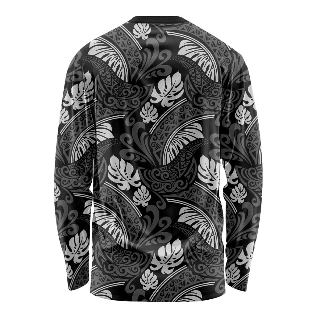 Grayscale Monstera Long Sleeve Shirt Polynesian Tribal Pattern LT01 - Polynesian Pride